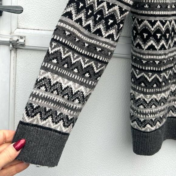 Talbots Cardigan Sweater Fair Isle Knit Lambswool Blend X/XL Gray Beaded Nordic - Picture 7 of 12